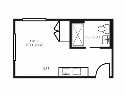 Floor plan for studio, 1 bath, 269 sqft